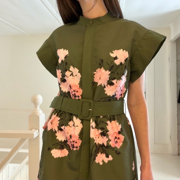 Tuckernuck Olive and Pressed Powder Floral Chloe Midi Shirt Dress NWT - Picture 4 of 16